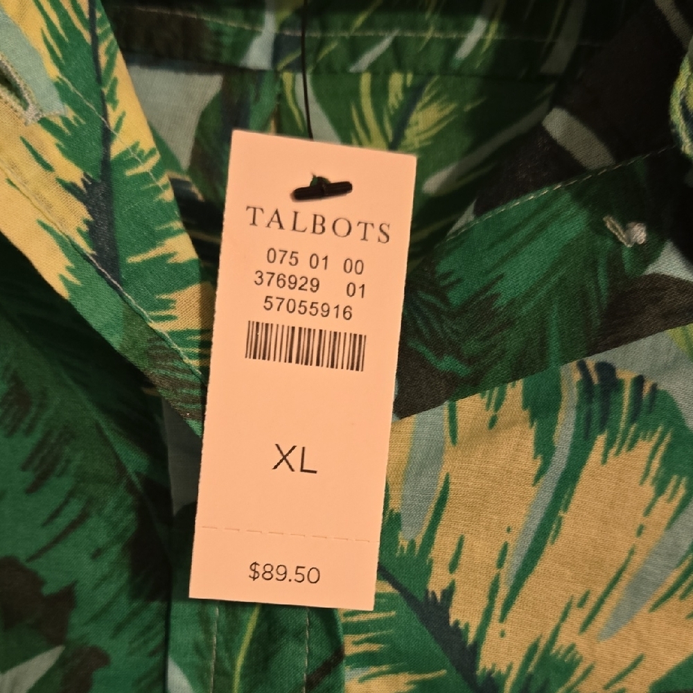 Talbots Vibrant Green Leaf Pattern Blouse